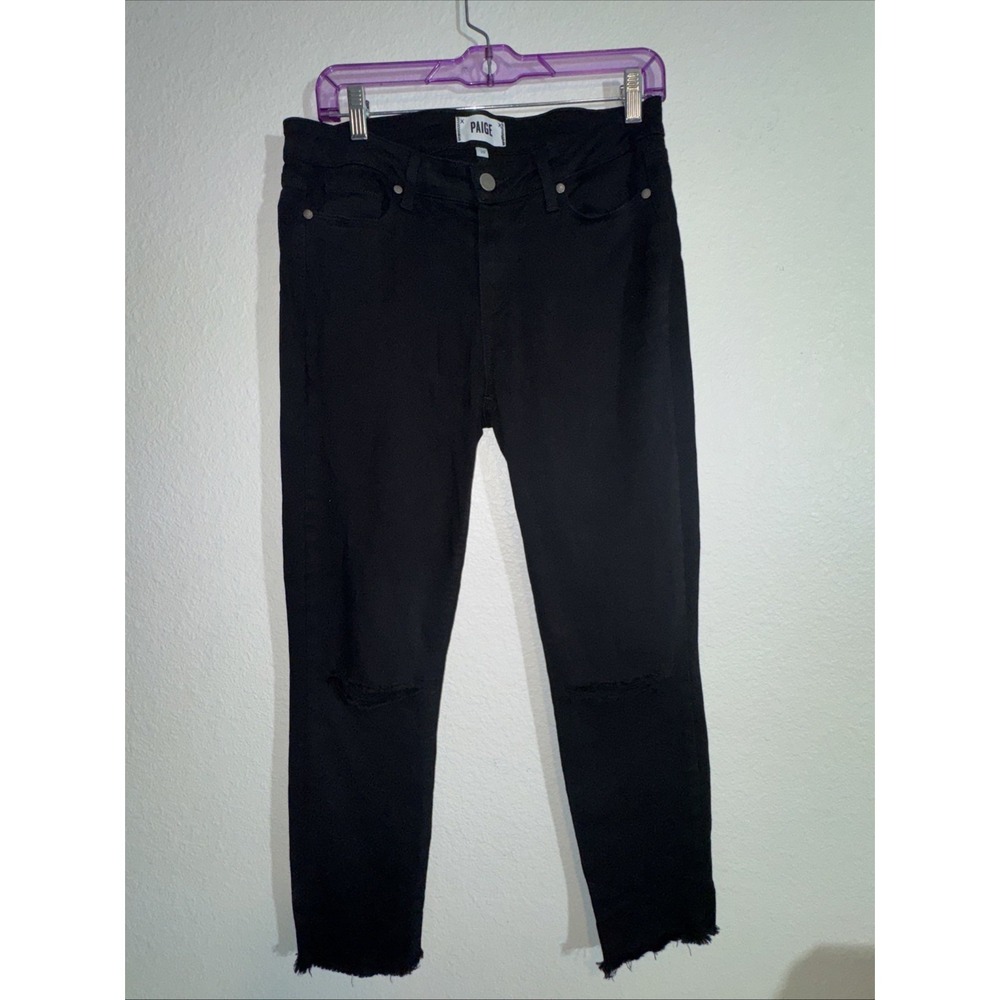 PAIGE Verdugo Women's Black Jeans 30 Mid Rise Black Skinny Leg Crop Goth